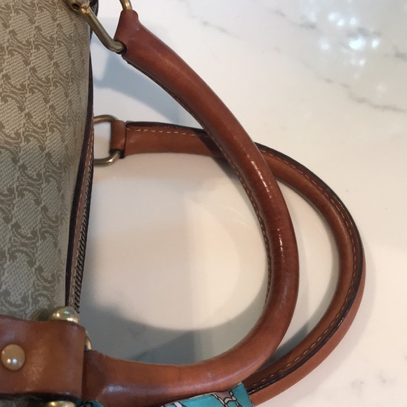 Celine Tan and Brown Satchel with Patterned Scarf - Picture 14 of 16